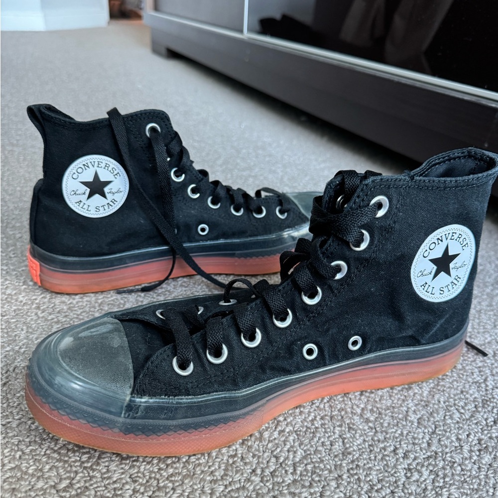 Converse Black High-Tops with Orange Soles